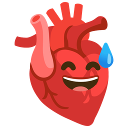 grinning face with sweat and anatomical heart