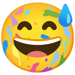 grinning face with sweat and artist palette