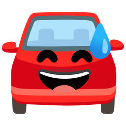 grinning face with sweat and automobile