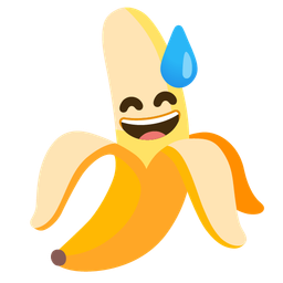 grinning face with sweat and banana
