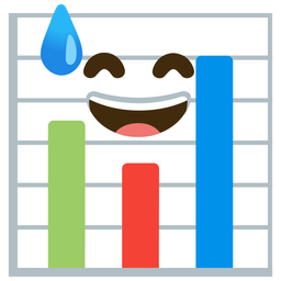 grinning face with sweat and bar chart