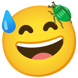 grinning face with sweat and beetle