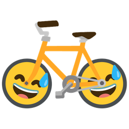 grinning face with sweat and bicycle