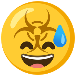 grinning face with sweat and biohazard