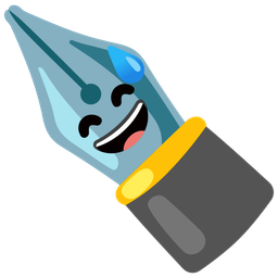 grinning face with sweat and black nib