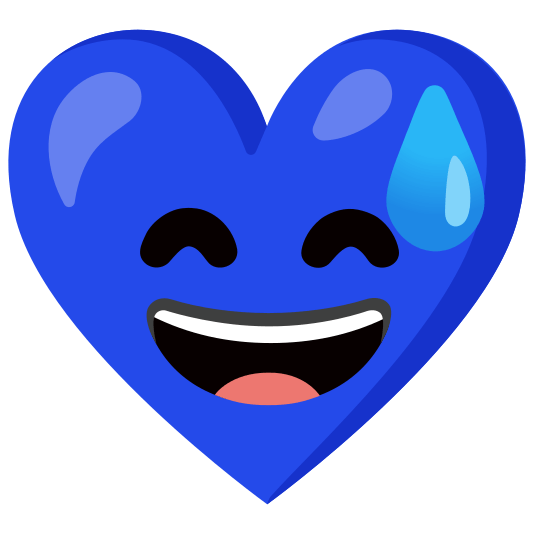 Grinning face with sweat and Blue heart