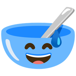 grinning face with sweat and bowl with spoon