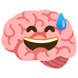 grinning face with sweat and brain