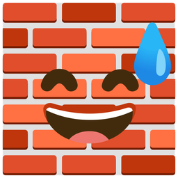 grinning face with sweat and brick