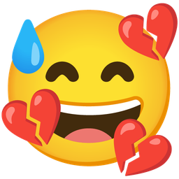 grinning face with sweat and broken heart