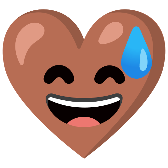 Grinning face with sweat and Brown heart