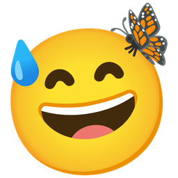 grinning face with sweat and butterfly