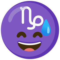 grinning face with sweat and Capricorn