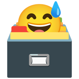 grinning face with sweat and card file box