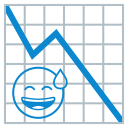 grinning face with sweat and chart decreasing