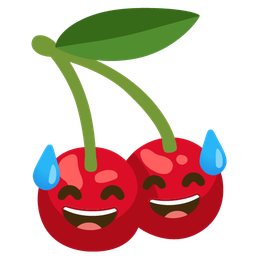 grinning face with sweat and cherries