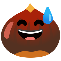 grinning face with sweat and chestnut