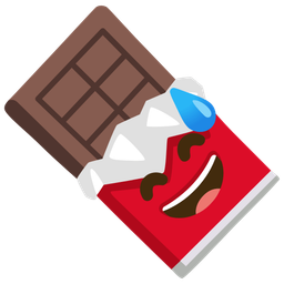 grinning face with sweat and chocolate bar