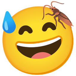 grinning face with sweat and cockroach