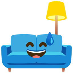 grinning face with sweat and couch and lamp