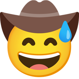 grinning face with sweat and cowboy hat face