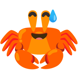 grinning face with sweat and crab