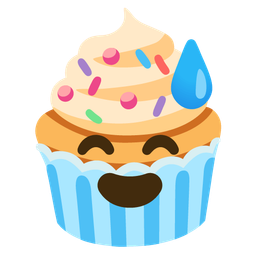 grinning face with sweat and cupcake