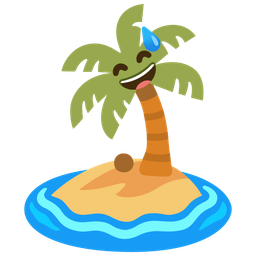 grinning face with sweat and desert island