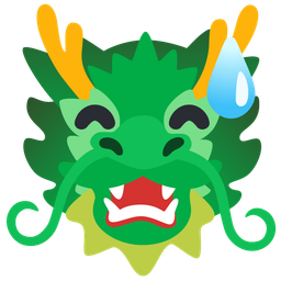 grinning face with sweat and dragon