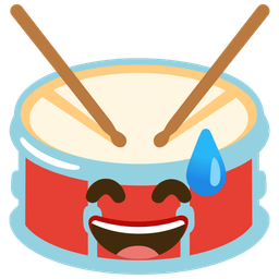 grinning face with sweat and drum