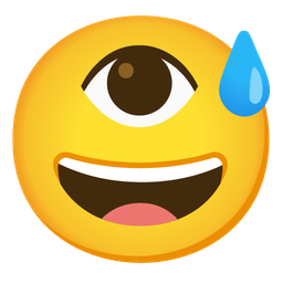 grinning face with sweat and eye