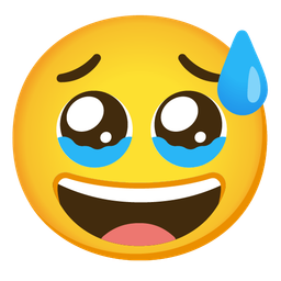 grinning face with sweat and face holding back tears