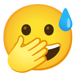 grinning face with sweat and face with open eyes and hand over mouth