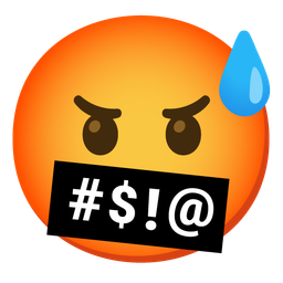 grinning face with sweat and face with symbols on mouth