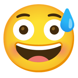 grinning face with sweat and flushed face