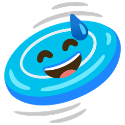 grinning face with sweat and flying disc