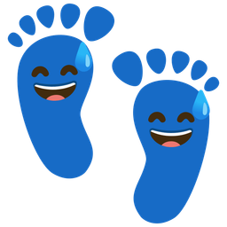 grinning face with sweat and footprints