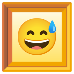 grinning face with sweat and framed picture