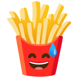 grinning face with sweat and french fries