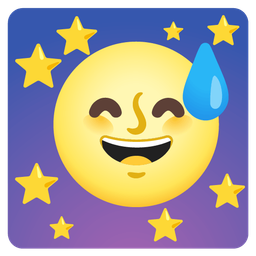 grinning face with sweat and full moon face