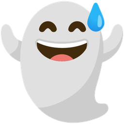 grinning face with sweat and ghost
