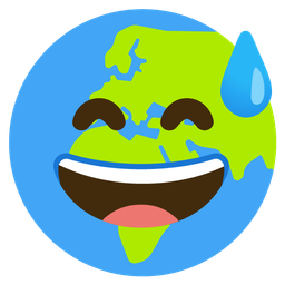 grinning face with sweat and globe showing Europe-Africa