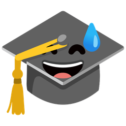 grinning face with sweat and graduation cap