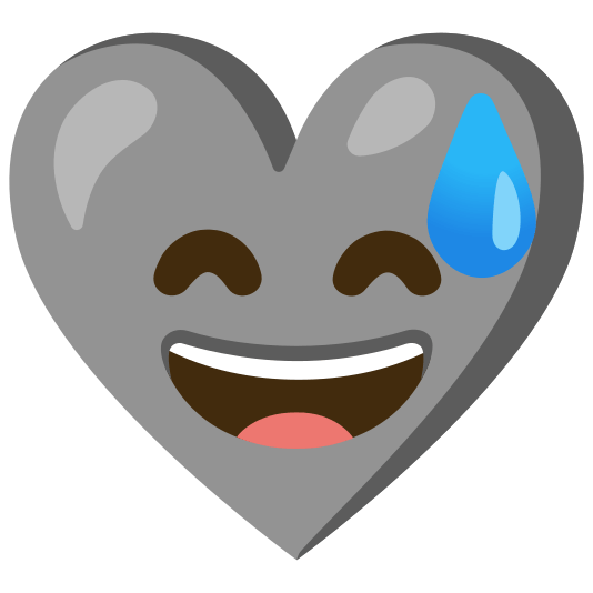 Grinning face with sweat and Grey heart