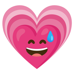 grinning face with sweat and growing heart