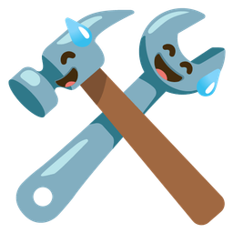 grinning face with sweat and hammer and wrench