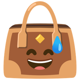 grinning face with sweat and handbag