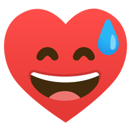 grinning face with sweat and heart suit
