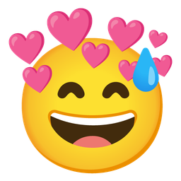 grinning face with sweat and heart with arrow