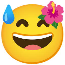 grinning face with sweat and hibiscus